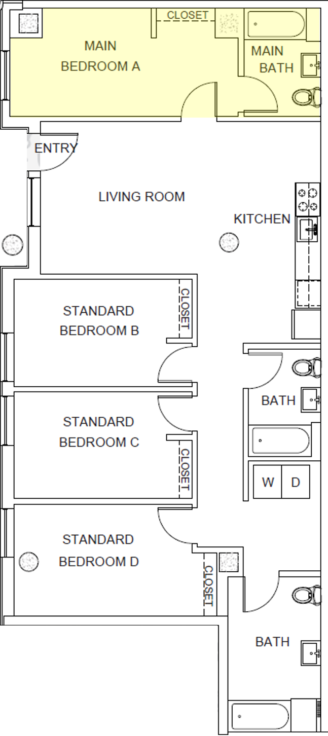 Floor plan for 4 beds, 3 baths, 306 sqft